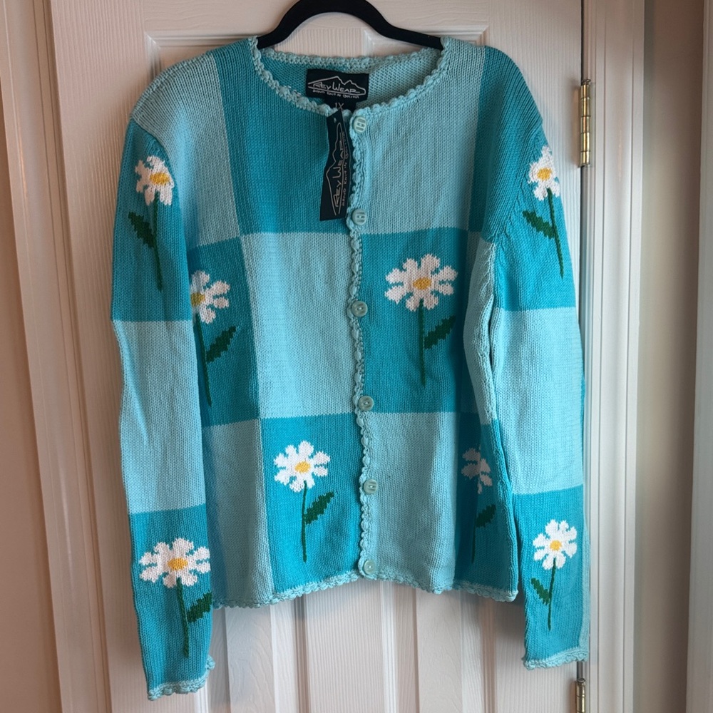 Rey Wear Teal Floral Cardigan